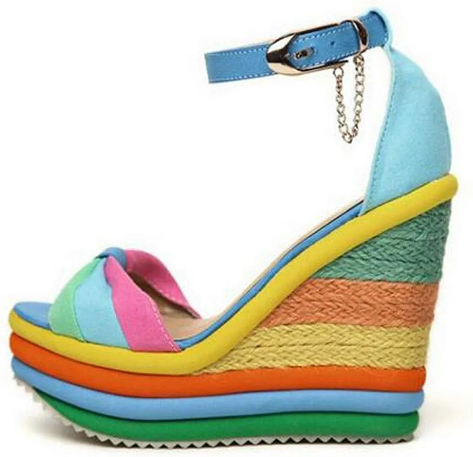 SaraIris Sandals for Women Gladiator Ankle Strap High Heel Platform Wedge Rainbow Sandals for Women