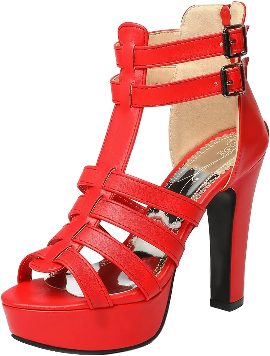 Scaoruki Women Fashion Platform Sandals Block High Heels Gladiator Summer Shoes