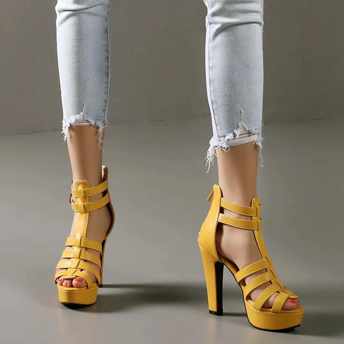 Scaoruki Women Fashion Platform Sandals Block High Heels Gladiator Summer Shoes