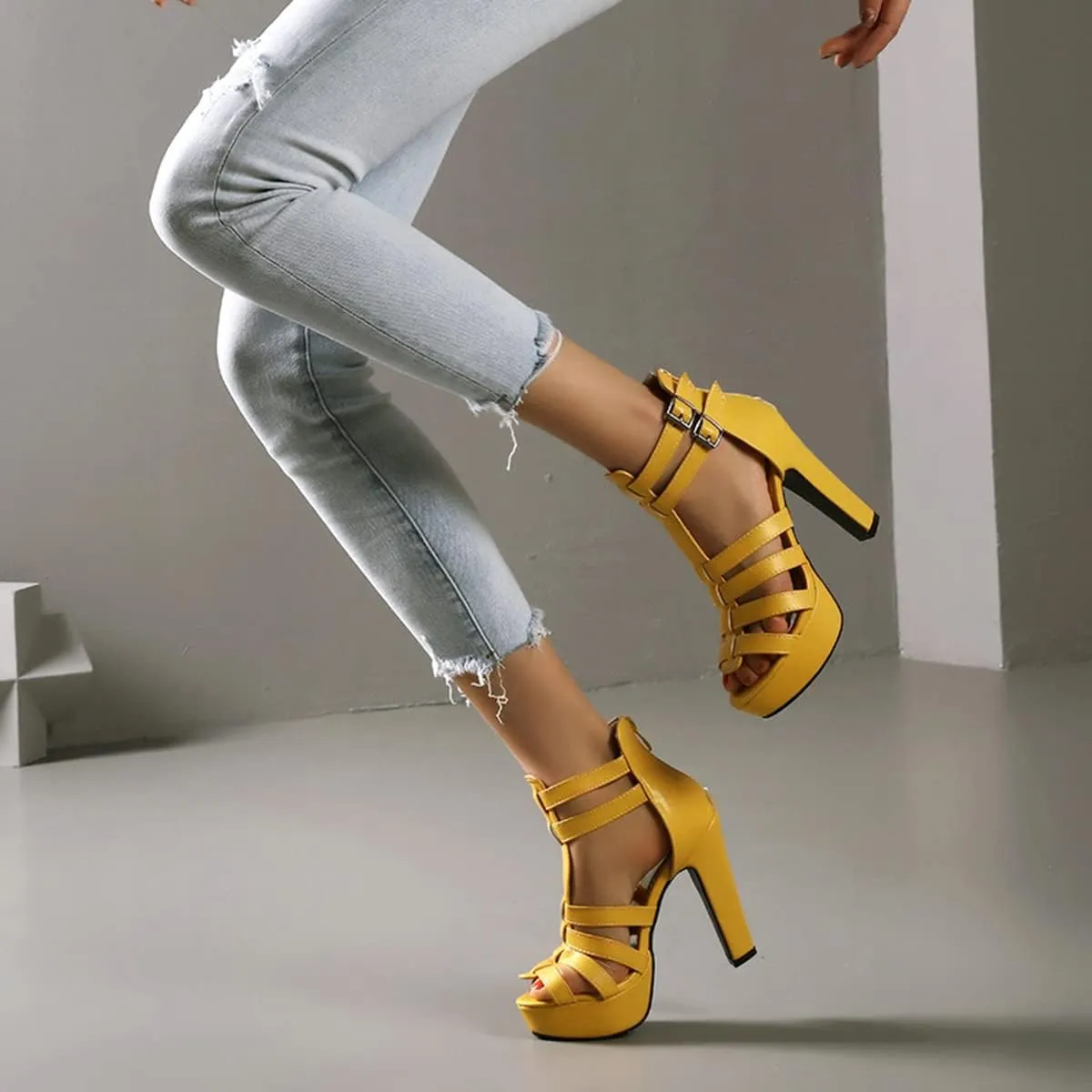 Scaoruki Women Fashion Platform Sandals Block High Heels Gladiator Summer Shoes