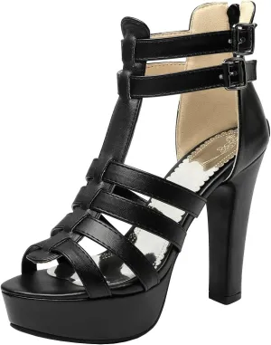 Scaoruki Women Fashion Platform Sandals Block High Heels Gladiator Summer Shoes