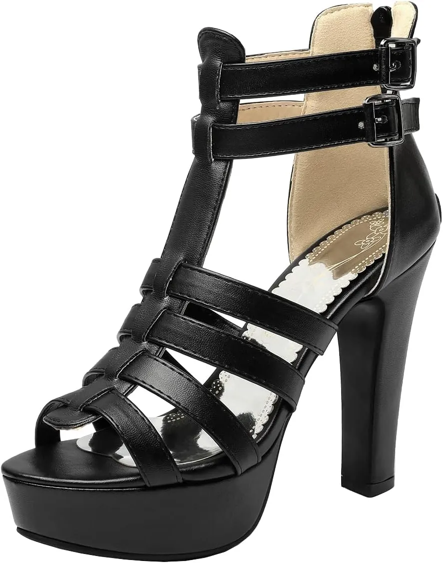 Scaoruki Women Fashion Platform Sandals Block High Heels Gladiator Summer Shoes