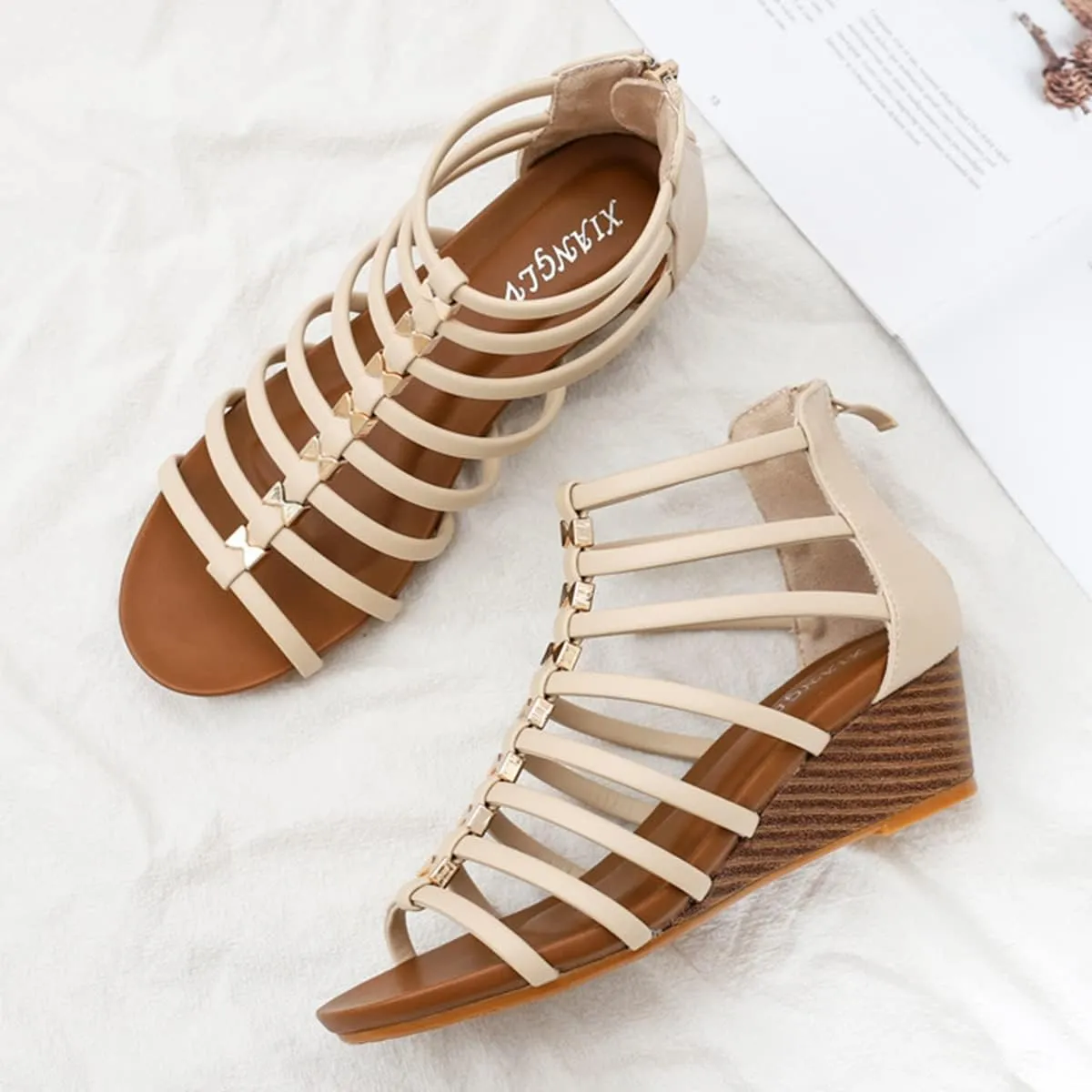 Scaoruki Women Gladiator Sandals Retro Wedge Heel