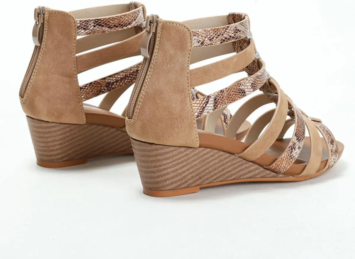 Scaoruki Women Gladiator Sandals Retro Wedge Heel