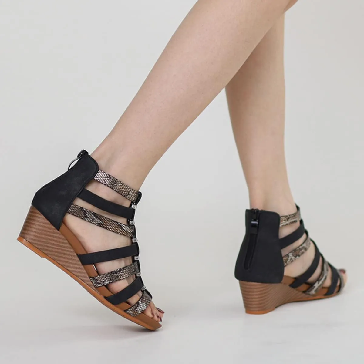 Scaoruki Women Gladiator Sandals Retro Wedge Heel