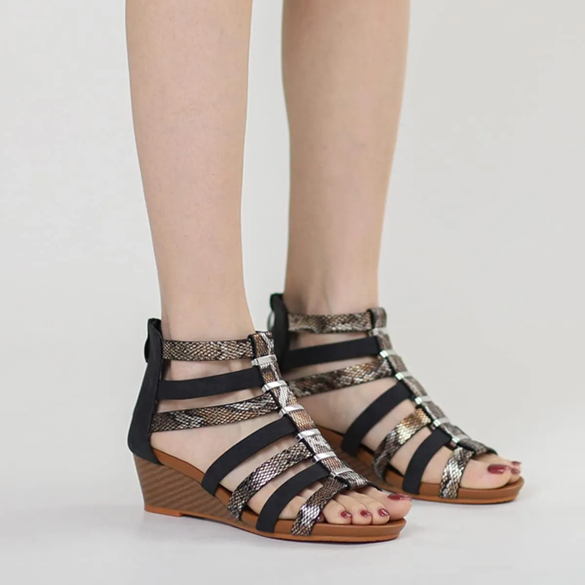 Scaoruki Women Gladiator Sandals Retro Wedge Heel