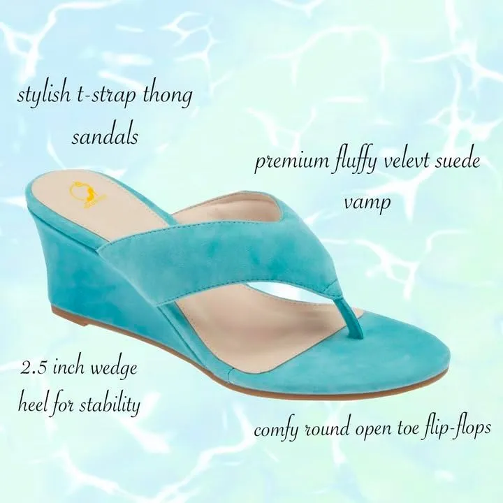 SHODENSE Women Wedge Heel Flip Flop Mules Open Peep Toe Suede Thong Sandals Mid Chunky Heels Flip-Flops Comfy Square Round Toe Slide Slippers Backless Slip On Summer Shoes Daily Party Office 4-11 M US