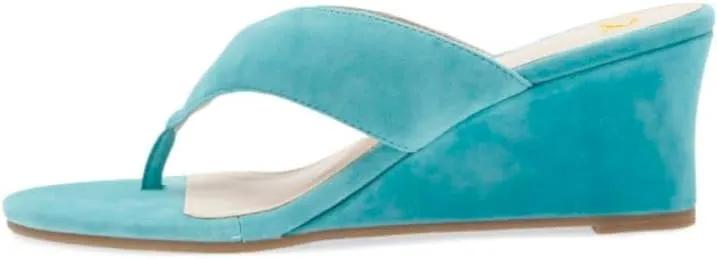 SHODENSE Women Wedge Heel Flip Flop Mules Open Peep Toe Suede Thong Sandals Mid Chunky Heels Flip-Flops Comfy Square Round Toe Slide Slippers Backless Slip On Summer Shoes Daily Party Office 4-11 M US