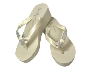 Silver Starfish Bride Glitter Flip Flop Sandals, Ivory 2 Inch Heel