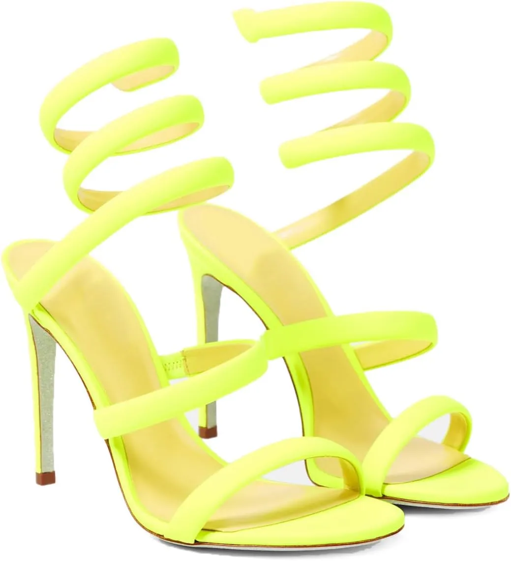 Strappy Heeled Sandals Spiral Ankle Wrap Strap Stilletos Sexy High Heel Gladiator Party Shoes Open Round Toe Lace Up Dressy Pumps