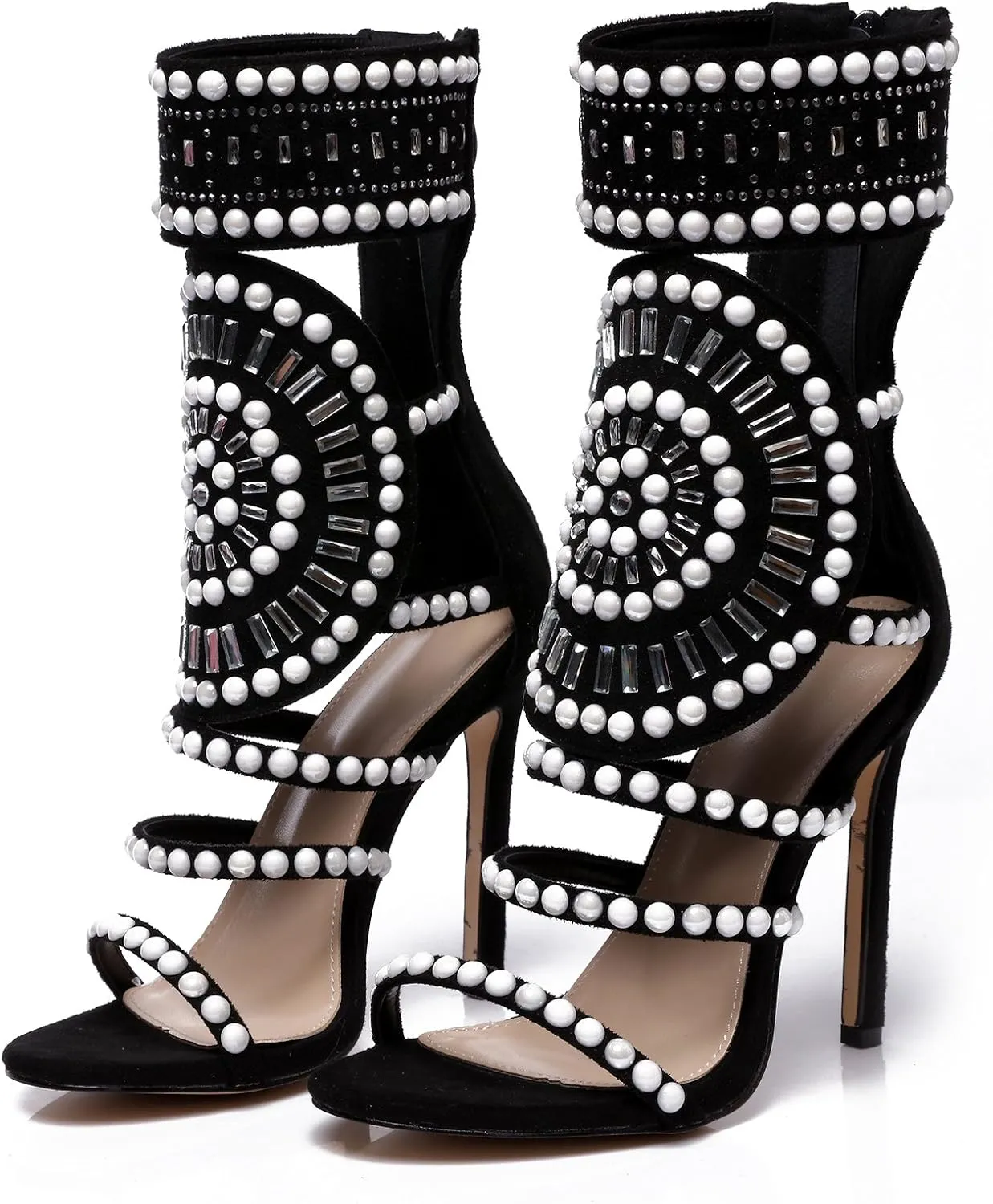 Strappy High Stiletto Heel Dress Gladiator Peep Toe Sandals Apricot Color