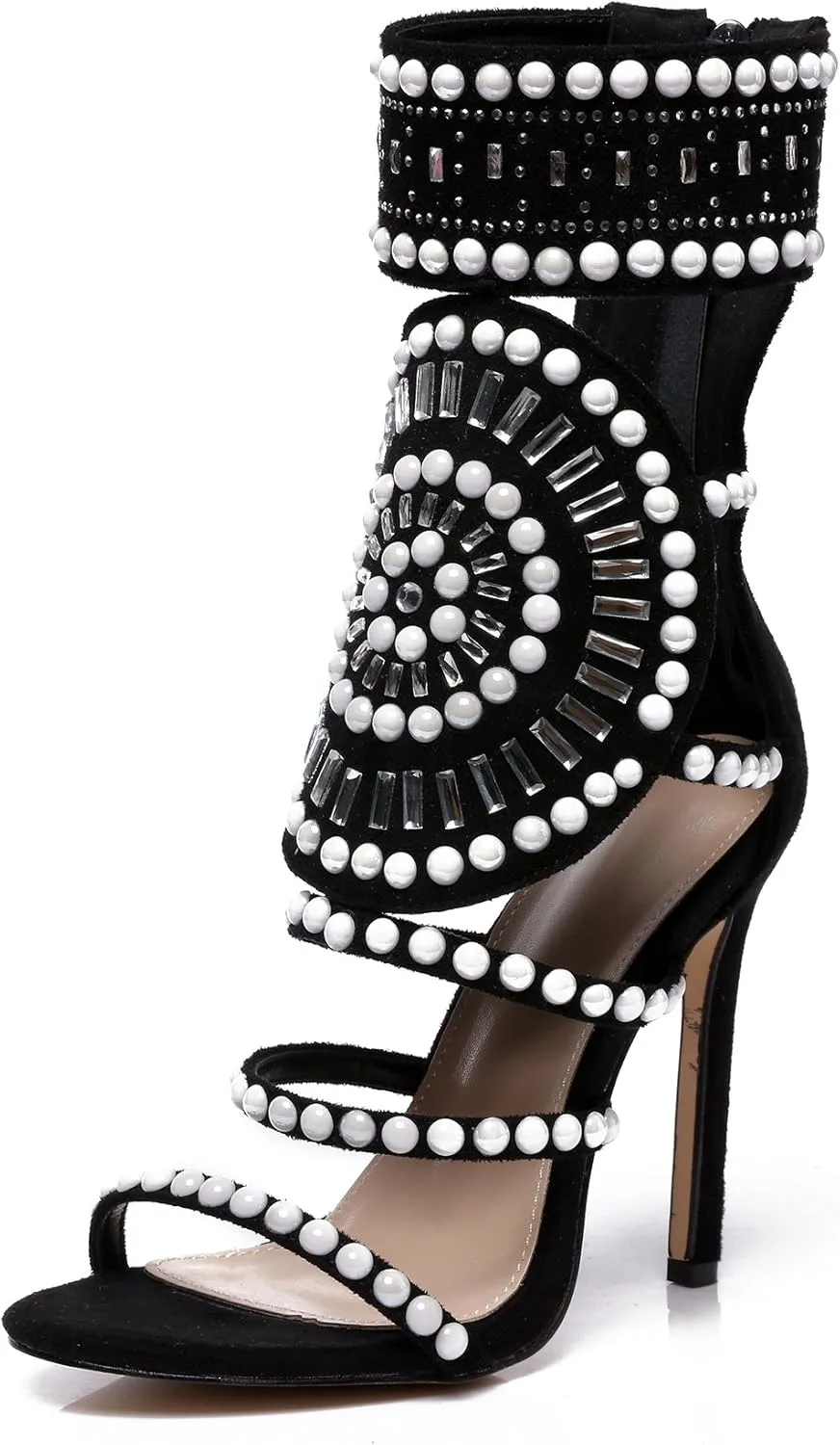 Strappy High Stiletto Heel Dress Gladiator Peep Toe Sandals Apricot Color
