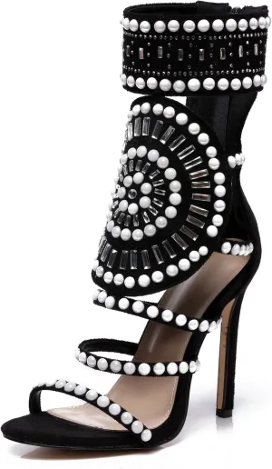 Strappy High Stiletto Heel Dress Gladiator Peep Toe Sandals Apricot Color