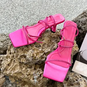 Summer Crystal Rhinestone High Heel Ankle Strap Sandals for Women