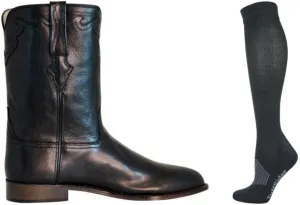 TuffRider Men's El Paso Western Round Toe Boot- Premium Brown Leather- 15 With Free Assorted Striped Socks