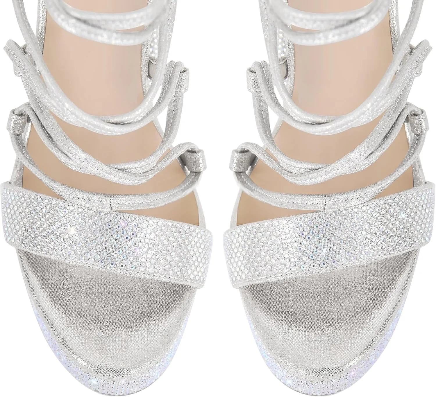 VERISSON Gladiator Rhinestone Block Heels Open Toe Platform Lace up Sandals for Prom Dressing Party