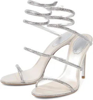 Vertundy Women’s Rhinestone Heeled Sandals - Gladiator Open Round Toe Stiletto High Heels Crystal Ankle Straps Dress Shoes for Party Wedding