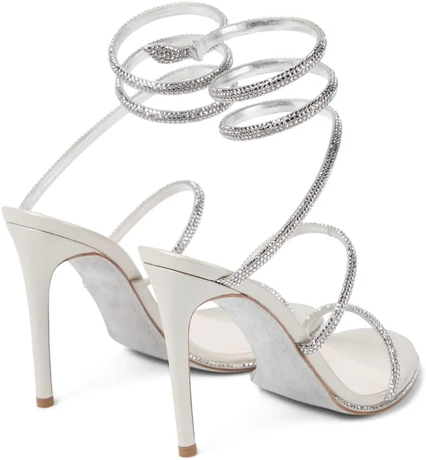 Vertundy Women’s Rhinestone Heeled Sandals - Gladiator Open Round Toe Stiletto High Heels Crystal Ankle Straps Dress Shoes for Party Wedding