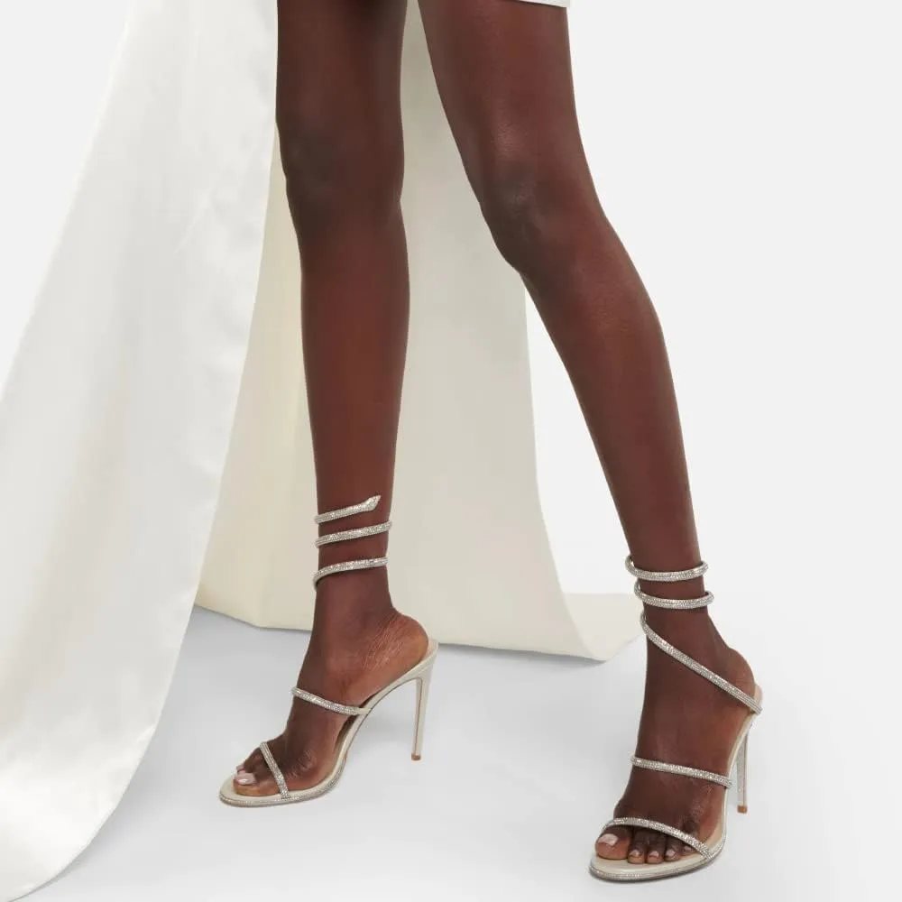 Vertundy Women’s Rhinestone Heeled Sandals - Gladiator Open Round Toe Stiletto High Heels Crystal Ankle Straps Dress Shoes for Party Wedding