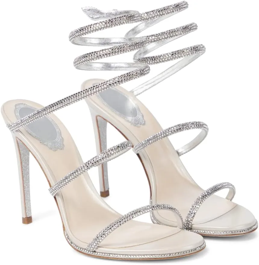 Vertundy Women’s Rhinestone Heeled Sandals - Gladiator Open Round Toe Stiletto High Heels Crystal Ankle Straps Dress Shoes for Party Wedding