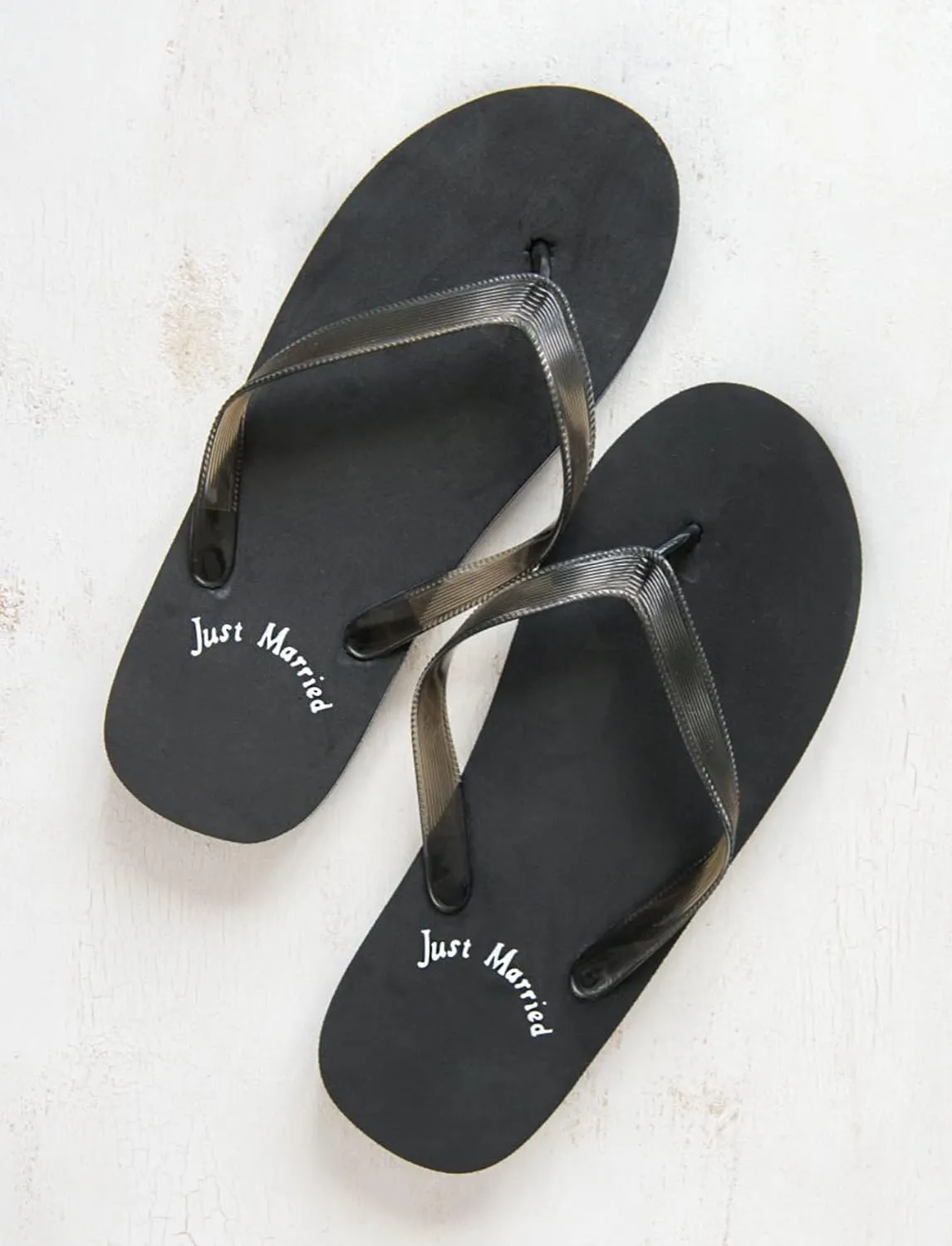 WEDDINGSTAR Just Married Wedding Favor Flip Flops - Black and White Honeymoon Sandals