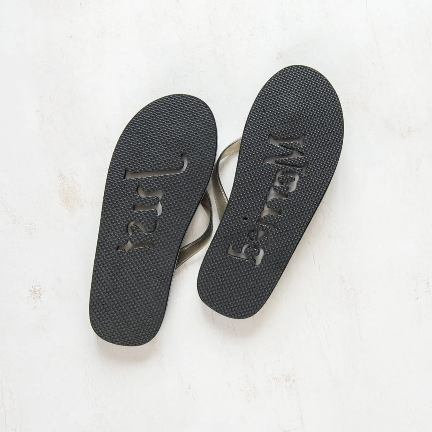 WEDDINGSTAR Just Married Wedding Favor Flip Flops - Black and White Honeymoon Sandals