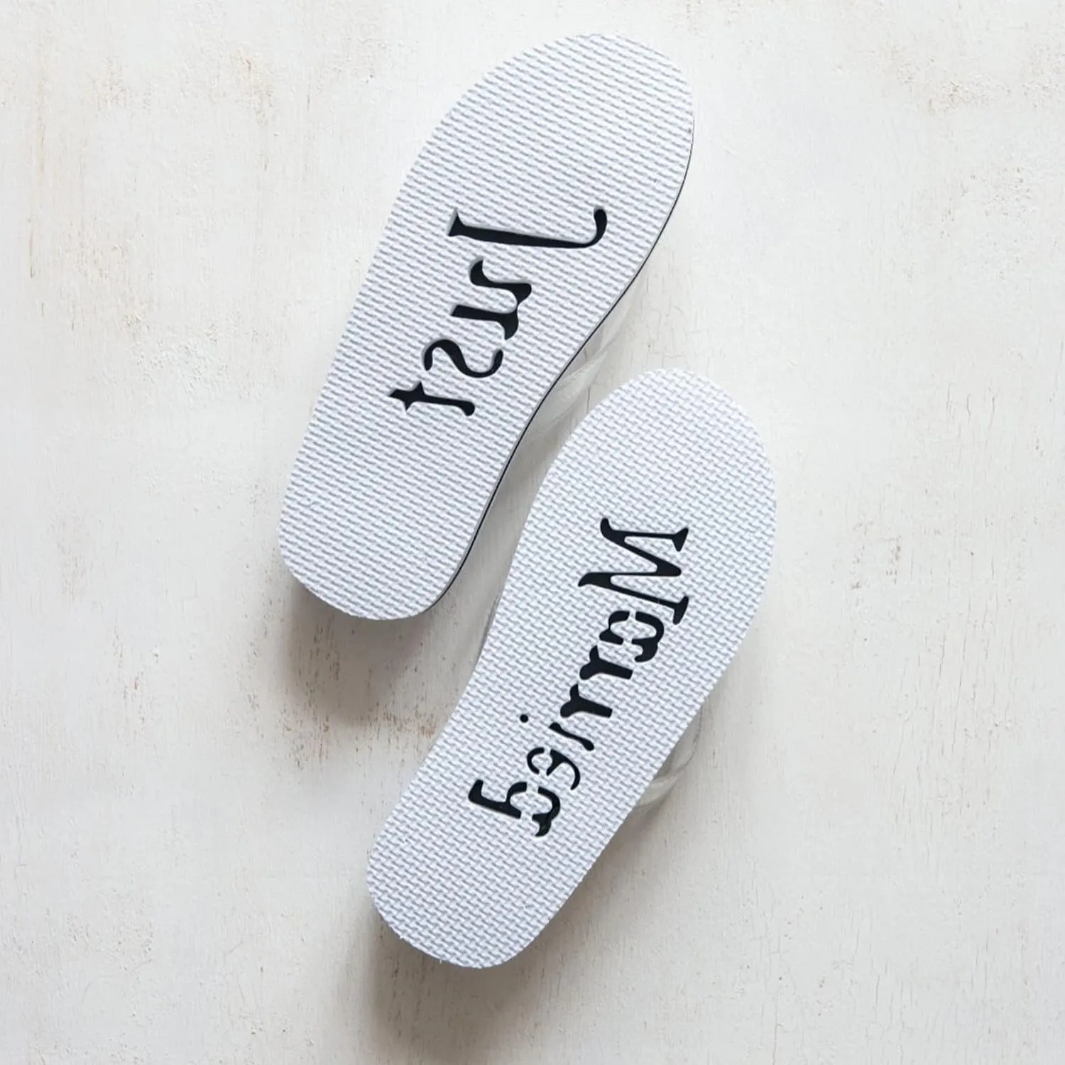 WEDDINGSTAR Just Married Wedding Favor Flip Flops - Black and White Honeymoon Sandals