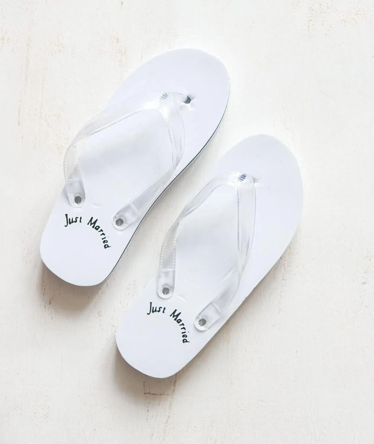 WEDDINGSTAR Just Married Wedding Favor Flip Flops - Black and White Honeymoon Sandals