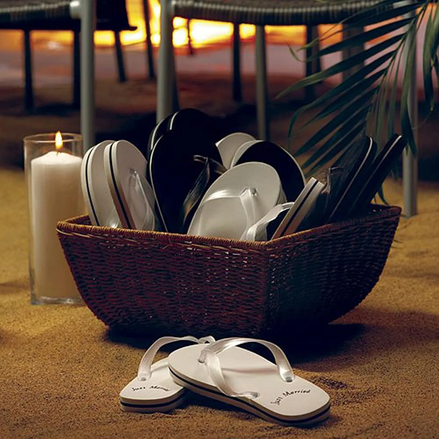 WEDDINGSTAR Just Married Wedding Favor Flip Flops - Black and White Honeymoon Sandals
