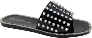 Wild Diva Womens Jelly flip Flop Rhinestone Slippers Sandals (11, Black PVC)