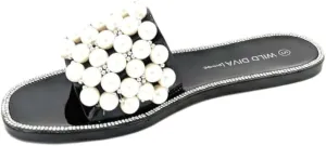 Wild Diva Womens Jelly flip Flop Rhinestone Slippers Sandals