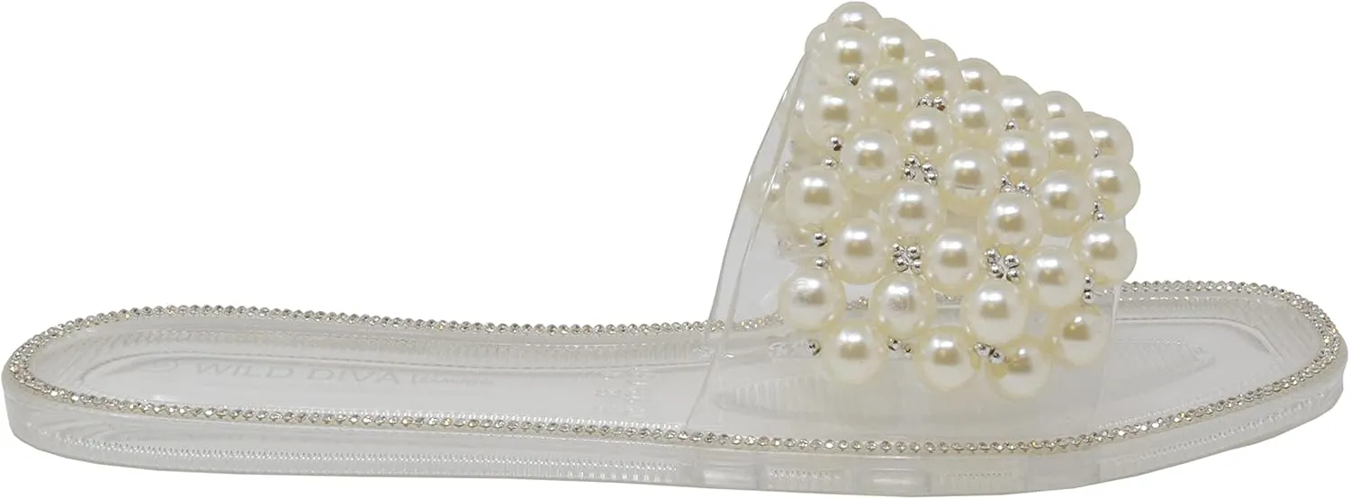 Wild Diva Womens Jelly flip Flop Rhinestone Slippers Sandals