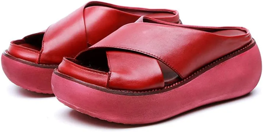 Women Wedge Sandals Two Bands Platform Slides Wavy Sole Flip Flop