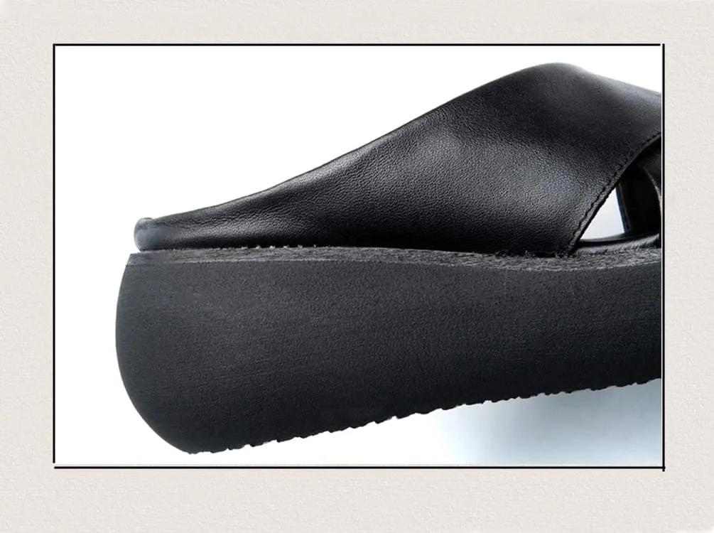 Women Wedge Sandals Two Bands Platform Slides Wavy Sole Flip Flop