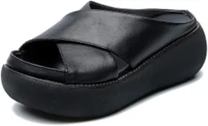 Women Wedge Sandals Two Bands Platform Slides Wavy Sole Flip Flop