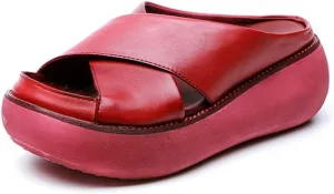 Women Wedge Sandals Two Bands Platform Slides Wavy Sole Flip Flop
