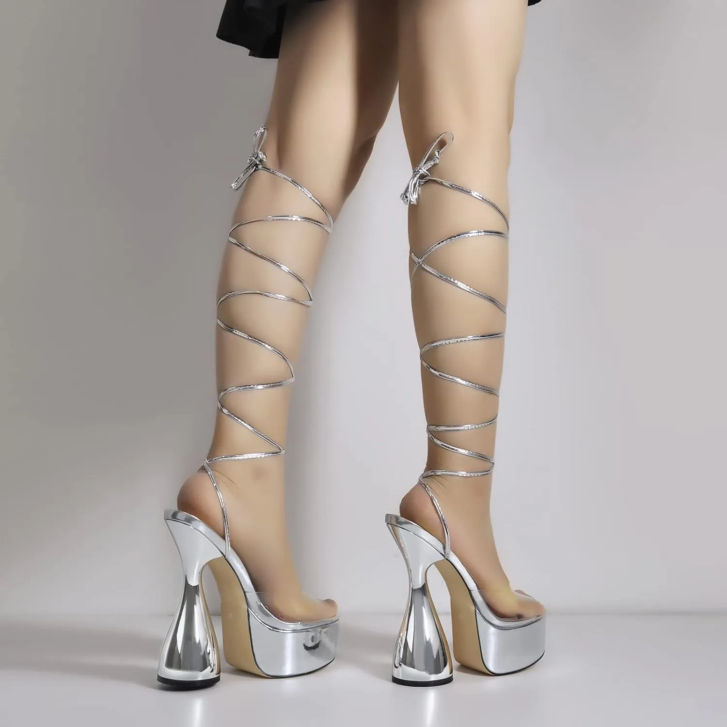 Women's Chunky Platform Heels Lace-Up Gladiator High Heel Sandals