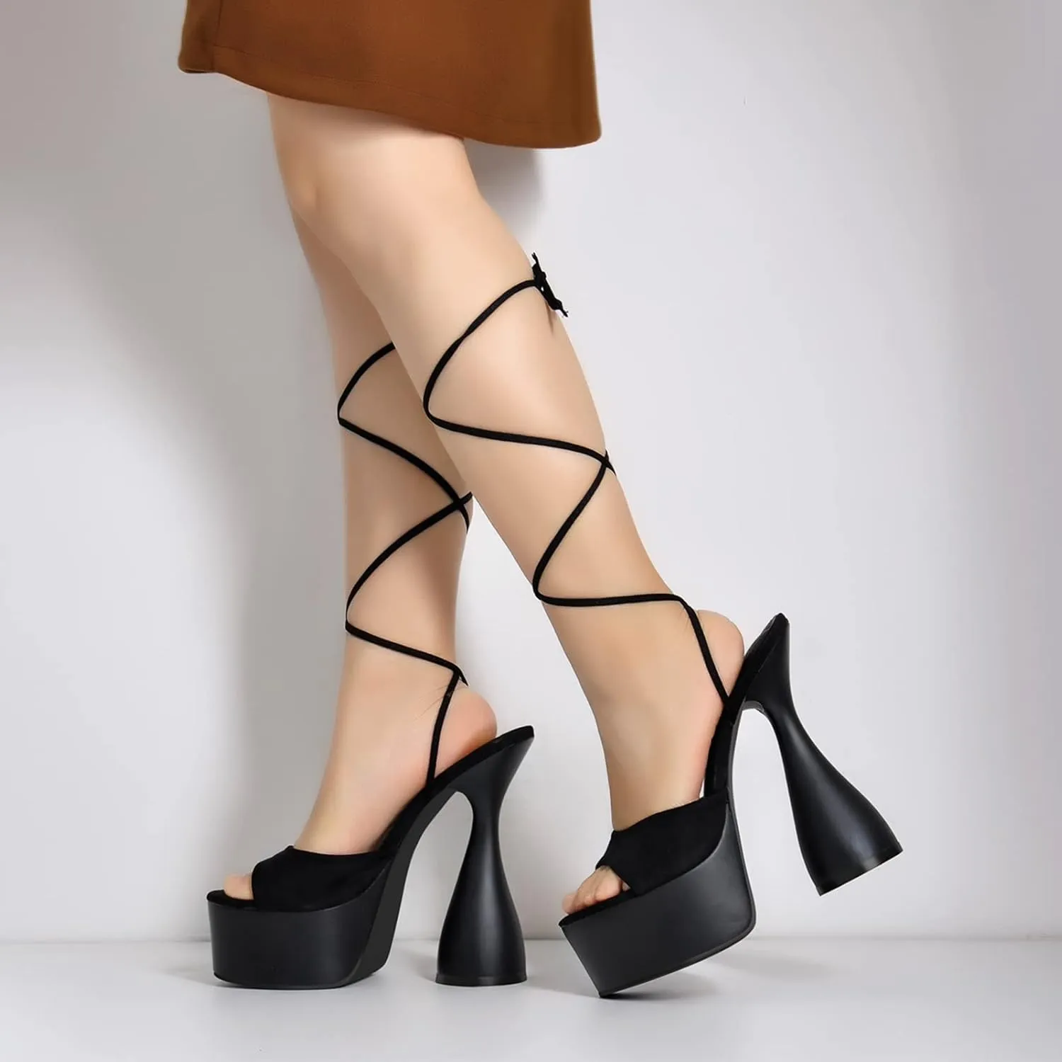 Women's Chunky Platform Heels Lace-Up Gladiator High Heel Sandals