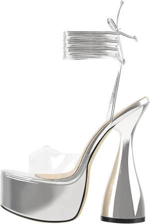 Women's Chunky Platform Heels Lace-Up Gladiator High Heel Sandals