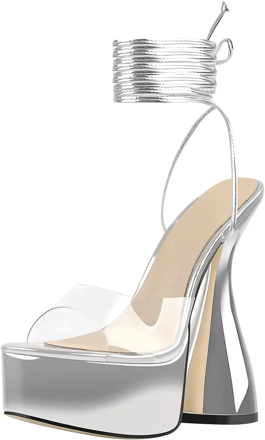 Women's Chunky Platform Heels Lace-Up Gladiator High Heel Sandals