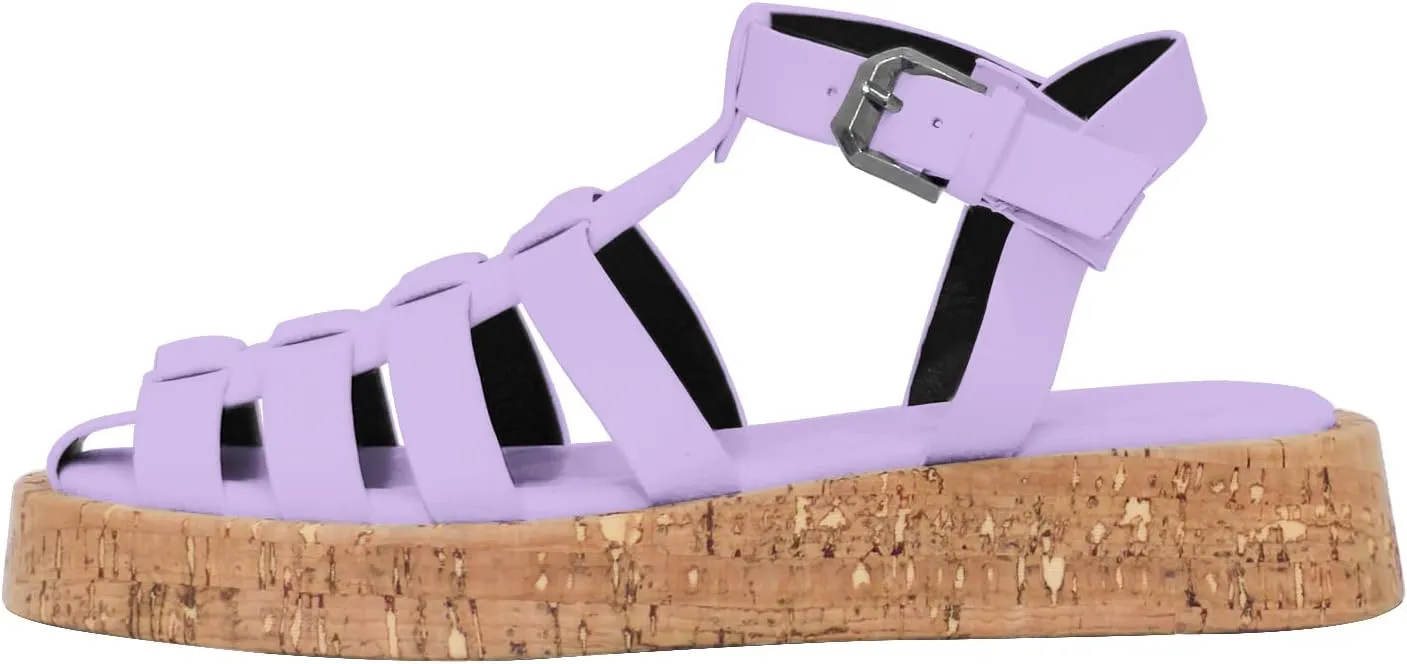 Women's Gladiator Flatform Pumps T-Strap Ankle Strappy Slingback Party Dressy Summer Roman Flat Sandals