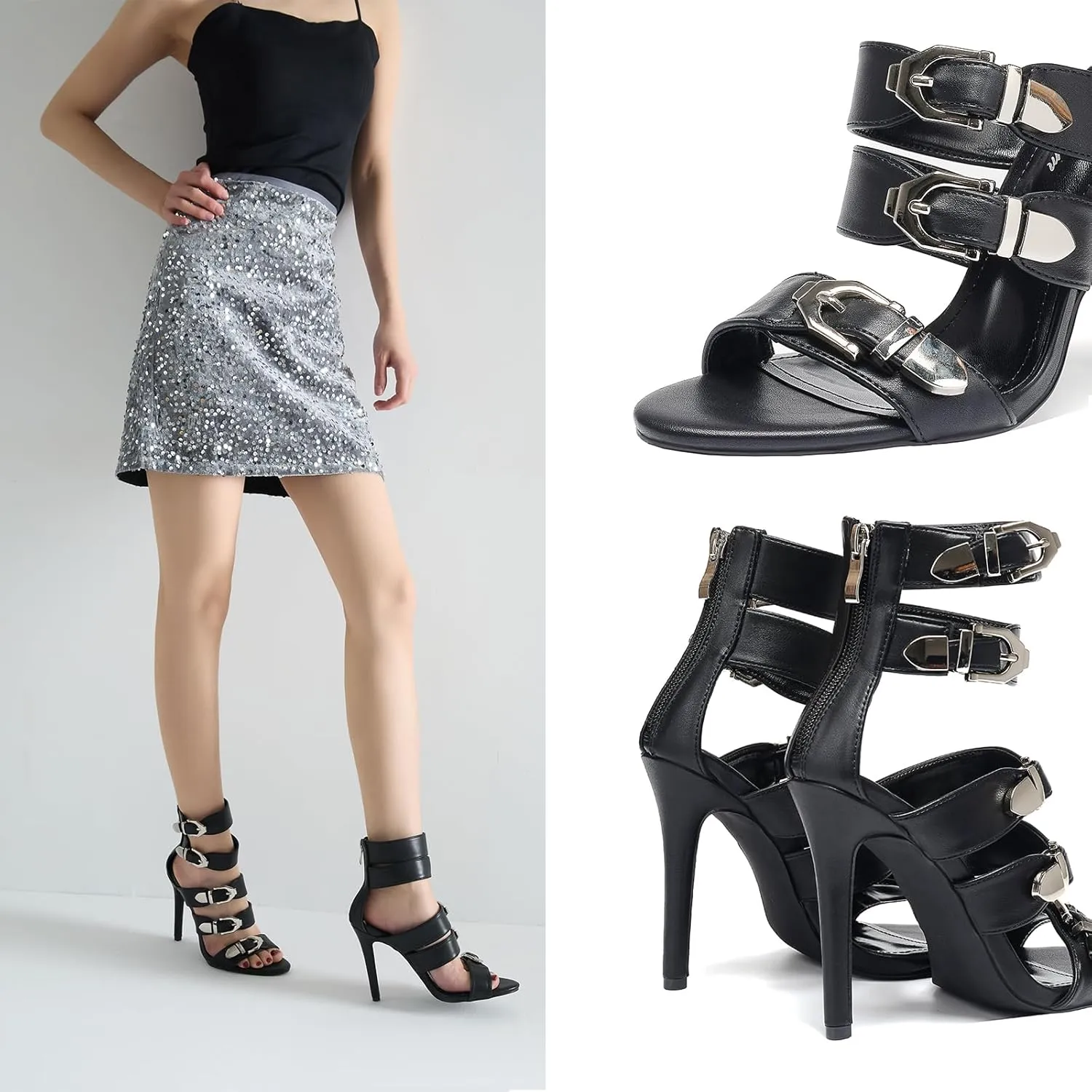Women's High Heel Sandals 4.3IN Stiletto Oblique Heels, Open Toe, Ankle Strap with Locking Buckle, Gladiator Style for Party, Wedding, Nightclub, Crossdresser-Friendly