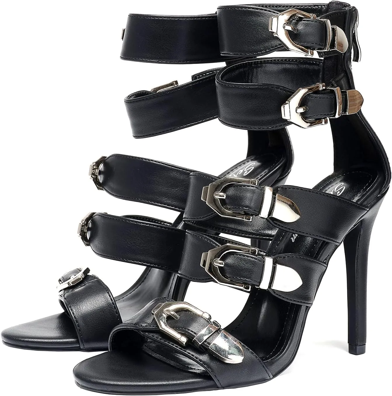 Women's High Heel Sandals 4.3IN Stiletto Oblique Heels, Open Toe, Ankle Strap with Locking Buckle, Gladiator Style for Party, Wedding, Nightclub, Crossdresser-Friendly