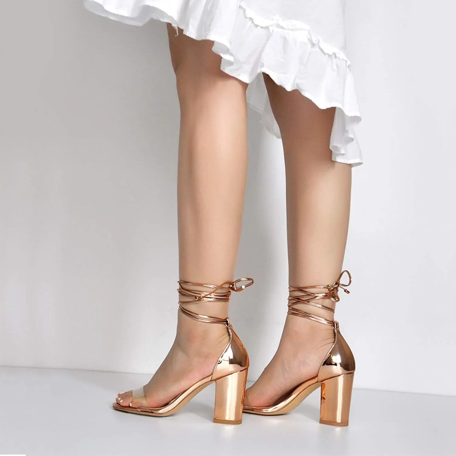 Women's Lace Up Chunky Low Heel Gladiator Sandals