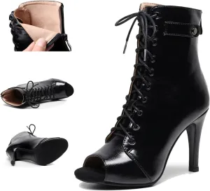 Women's Leather Lace-Up Stiletto Peep-Toe Sandals – Sexy High-Heel Gladiator Booties with Back Zipper for Summer Parties & Prom