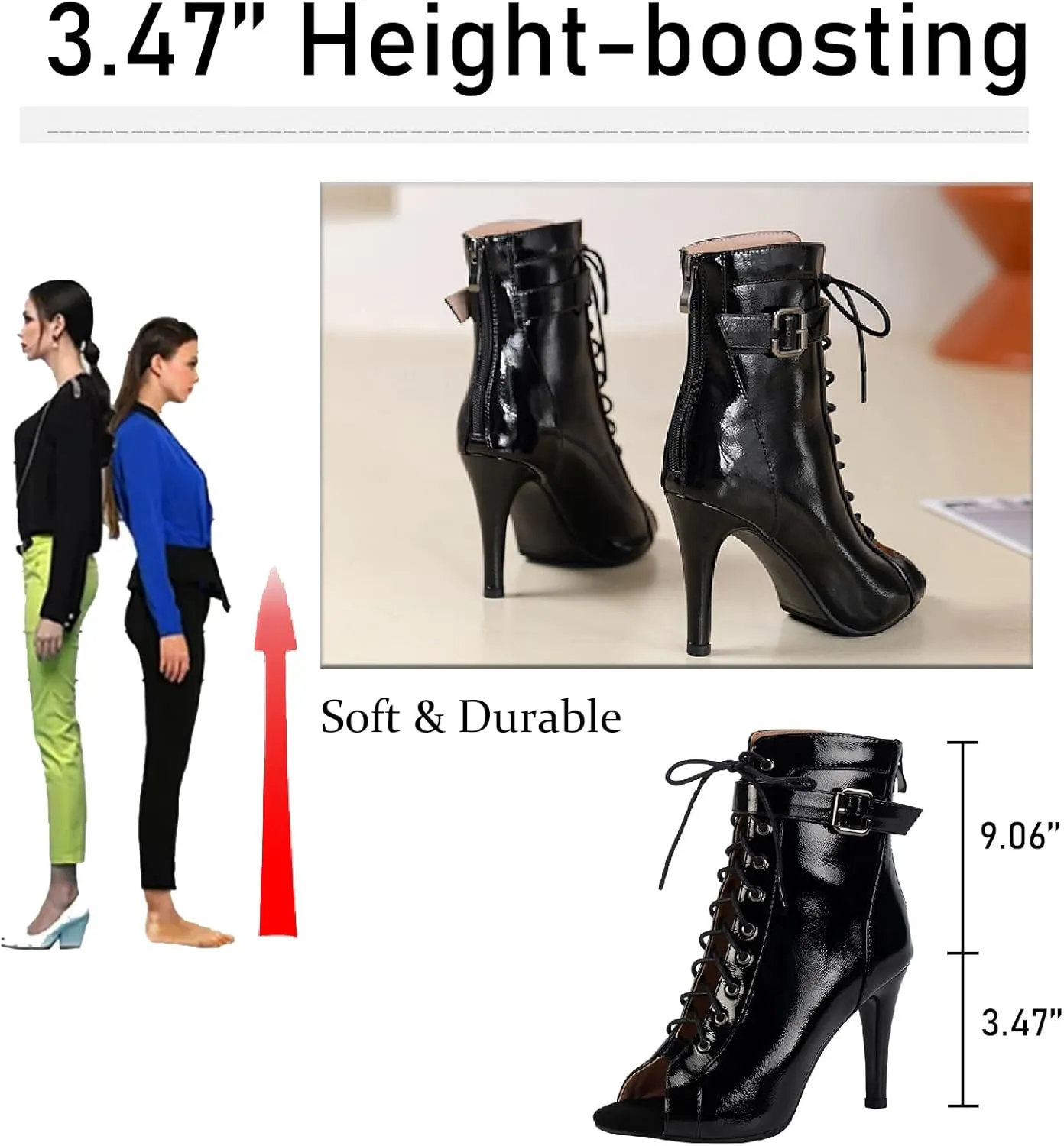 Women's Leather Peep Toe Stiletto Heels Sandals with Back Zipper Sexy Fish Mouth Breathable Hollow Out Lace-up High Heels Gladiator Ankle Boots Sandals for Prom Party Summer Booties