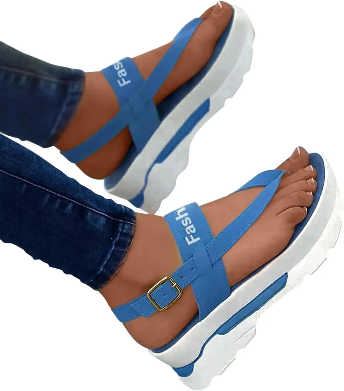 Women's Platform Wedge Heel Sandals Women's Open Toes Sandals Breathable Ankle-Strap Shoes Metal Beach Sandals