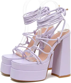 Womens Roman Platform Heels Lace-up Gladiator Summer Sandals Dress Sandals