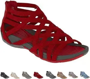 Women's Sandals Round Open Toe Hollow Roman Gladiator Bandage Design Flip Flops, Summer Sandals with Back Zipper Daily Shoes