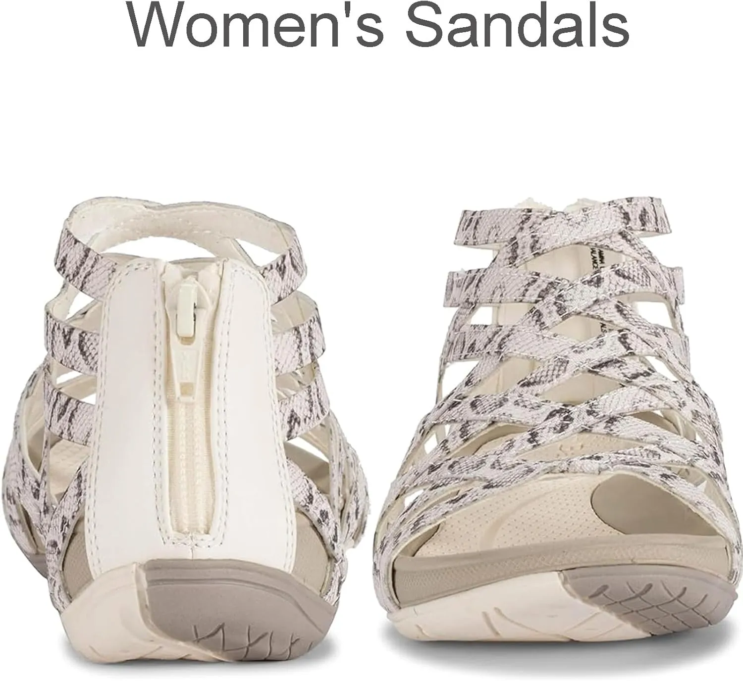 Women's Sandals Round Open Toe Hollow Roman Gladiator Bandage Design Flip Flops, Summer Sandals with Back Zipper Daily Shoes